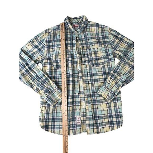 Levi's soft feel Shirt Yellow Green Plaid Men's Small Long Sleeve Cotton Casual - Picture 3 of 11